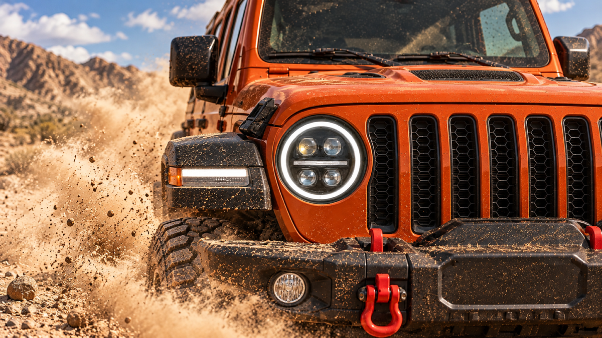 2018-2026 Jeep Wrangler JL & JLU LED Quad Projector Headlights installed view