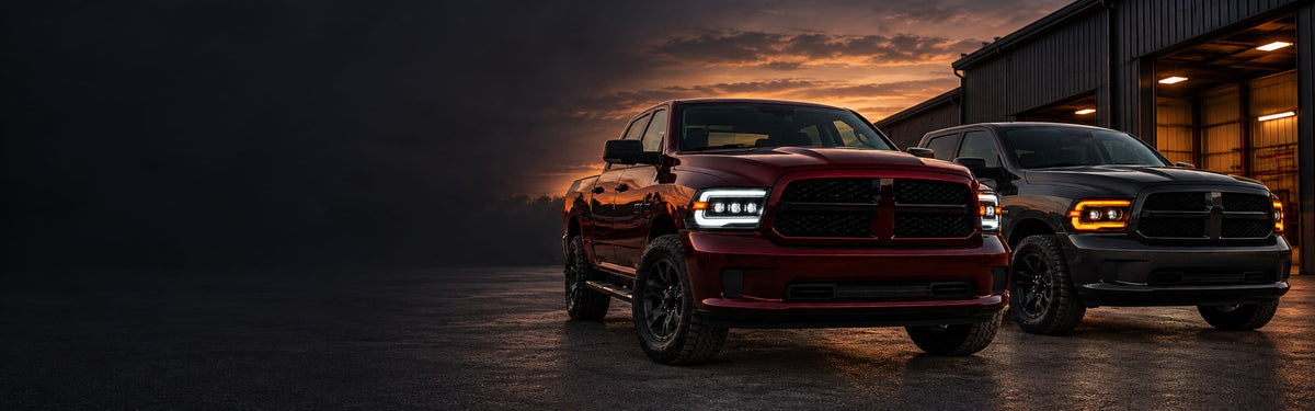 RIGNOX ram headlights installed scene with clear left copy space