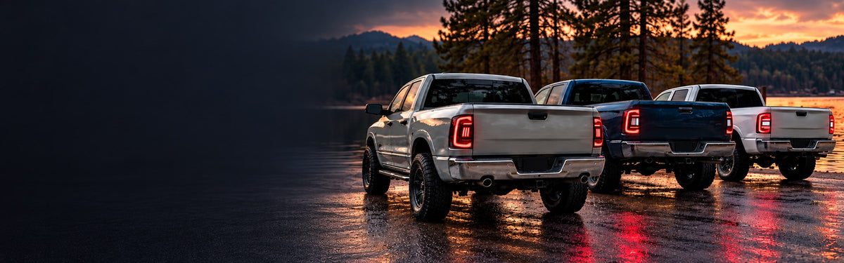 RIGNOX ram tail lights installed scene with clear left copy space