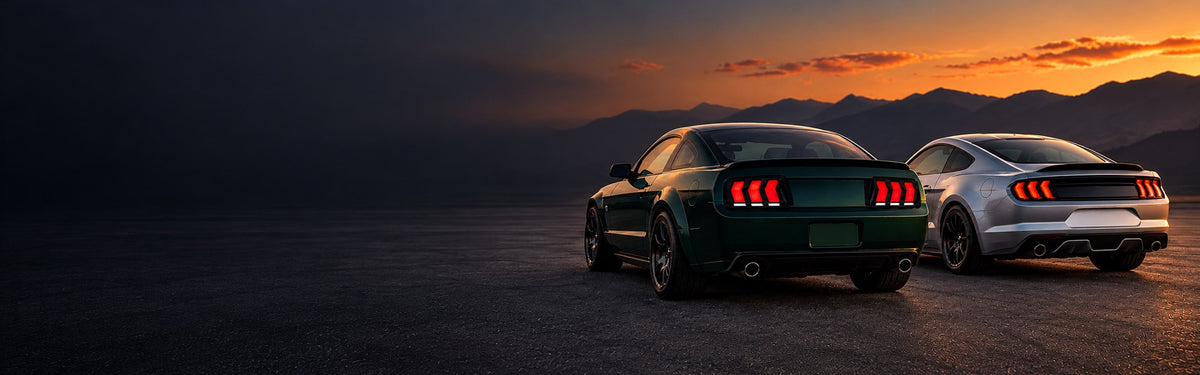 RIGNOX mustang tail lights installed scene with clear left copy space