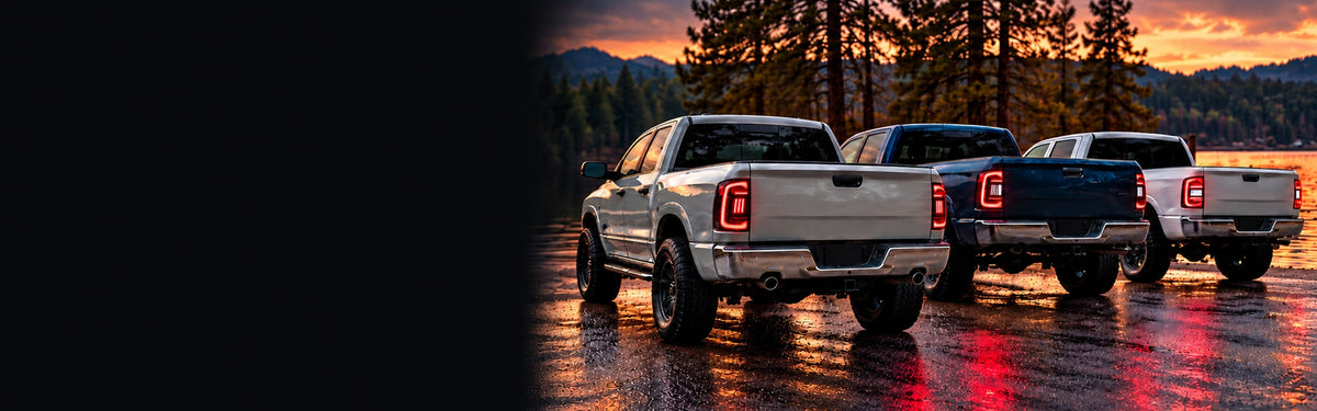 RIGNOX aftermarket tail lights on three generations of Ram trucks