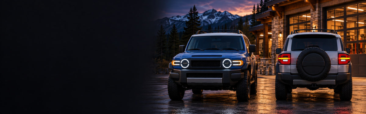 RIGNOX fj cruiser model installed aftermarket lights with clear left copy space