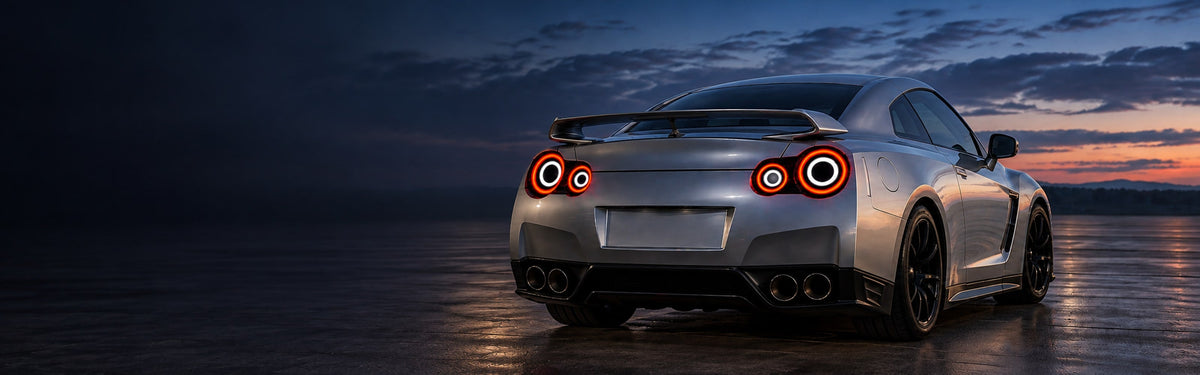 RIGNOX gtr tail lights installed scene with clear left copy space