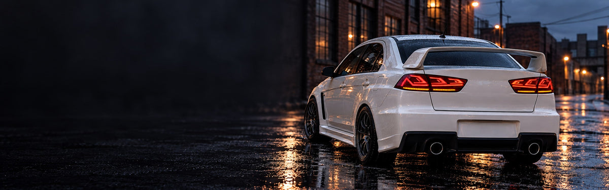 RIGNOX lancer evo tail lights installed scene with clear left copy space