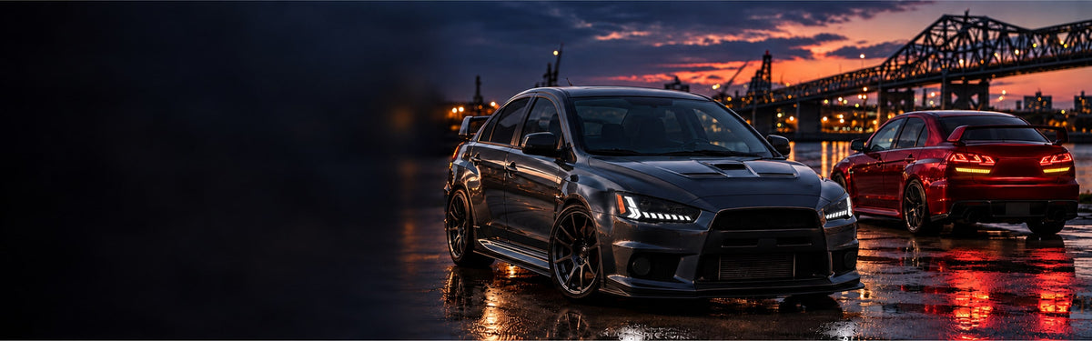 RIGNOX Lancer EVO X aftermarket installed scene with clear left copy space