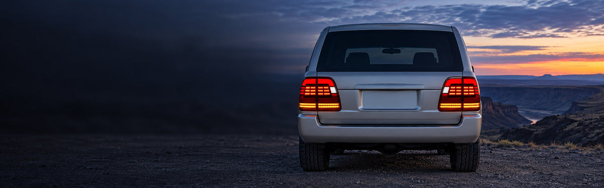 RIGNOX lexus lx470 tail lights installed scene with clear left copy space