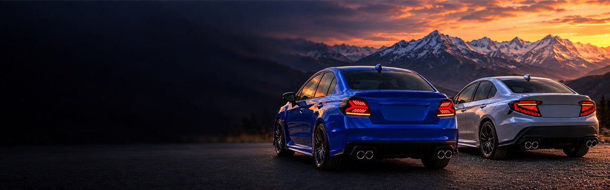 RIGNOX WRX VA and VB aftermarket tail lights mountain scene with clear left copy space