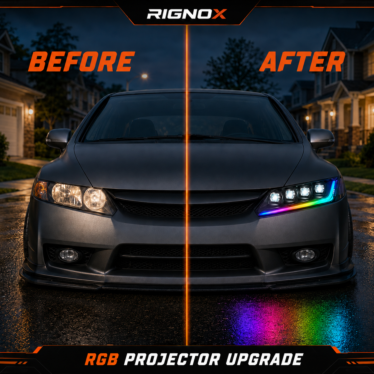 2006-2011 Honda Civic 8th Gen Sedan LED Multi Projector Headlights — product view 19 - H-CIV8-4P-RGB