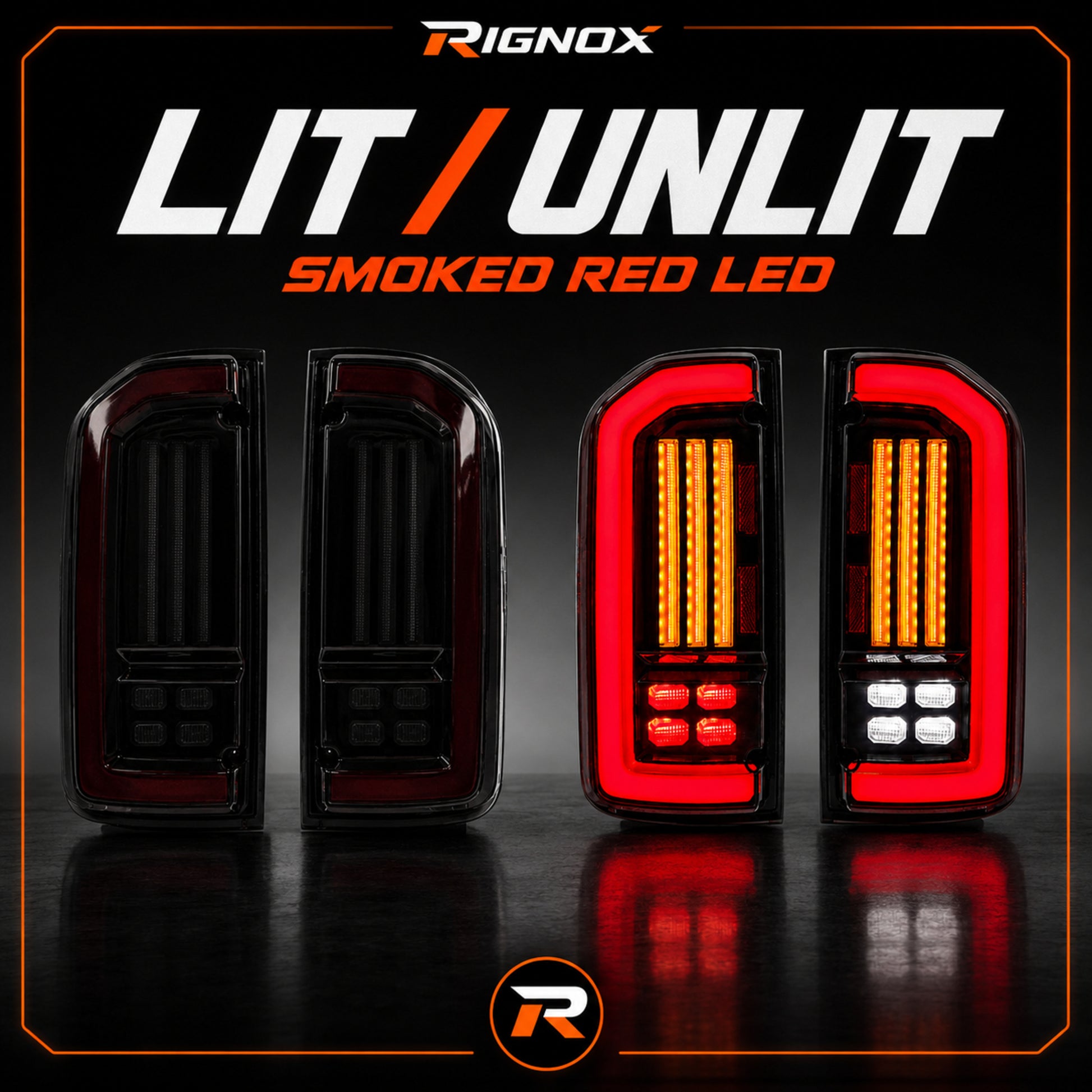 1995-2004 Toyota Tacoma Sequential LED Tail Lights — smoked red LED lit unlit product pair — T-TACO95