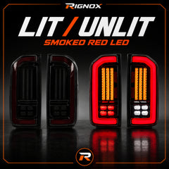 1995-2004 Toyota Tacoma Sequential LED Tail Lights — smoked red LED lit unlit product pair — T-TACO95