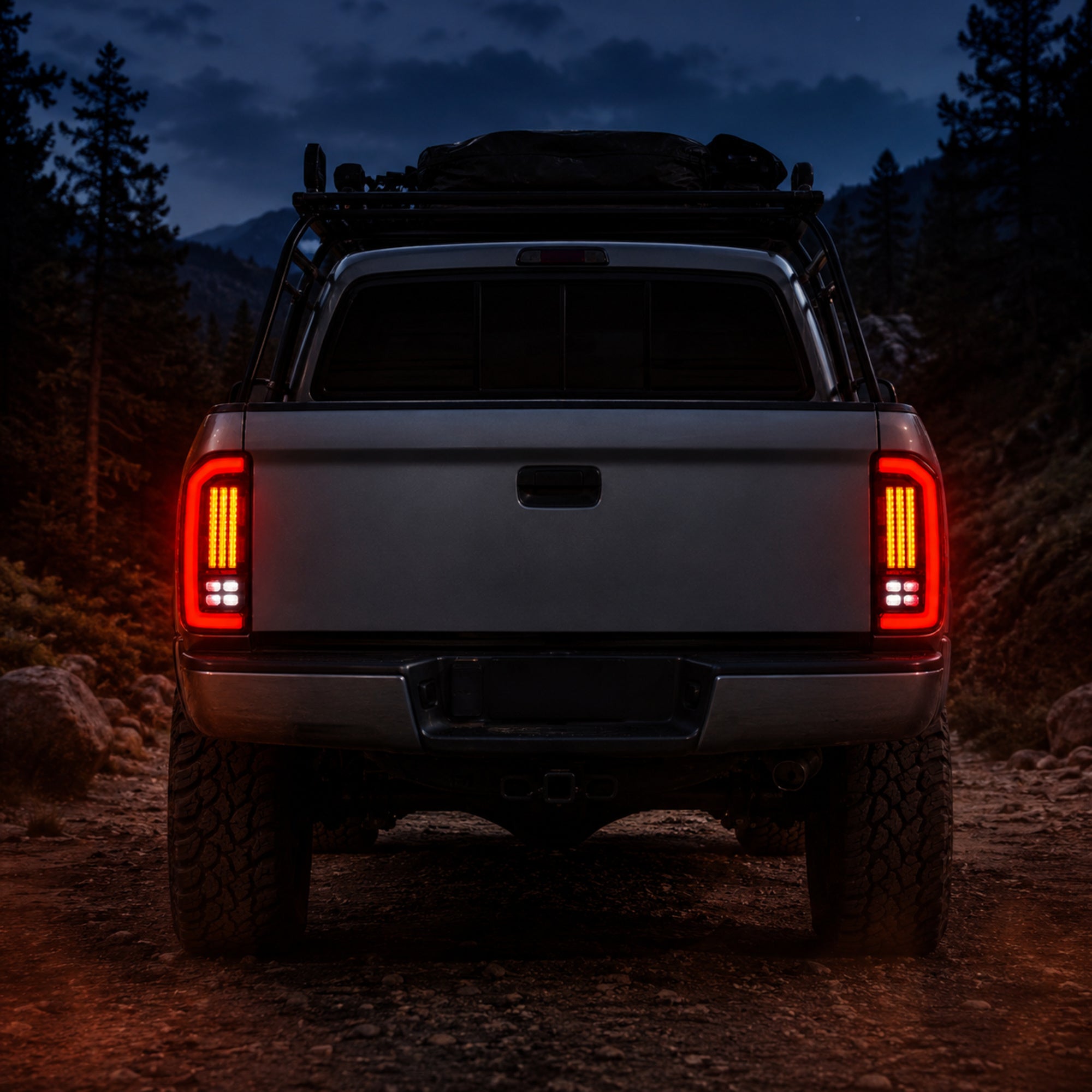 1995-2004 Toyota Tacoma Sequential LED Tail Lights — smoked red LED night rear view — T-TACO95