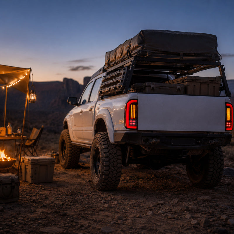 1995-2004 Toyota Tacoma Sequential LED Tail Lights — smoked red LED overlanding camp — T-TACO95