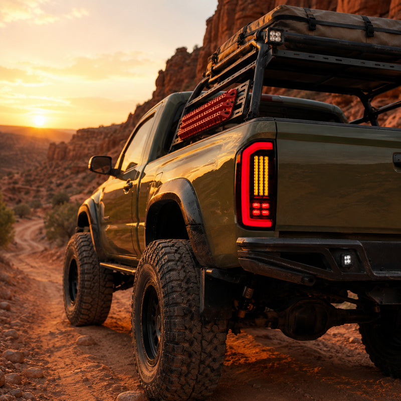 1995-2004 Toyota Tacoma Sequential LED Tail Lights — smoked red LED red rock dusk trail — T-TACO95