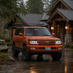 1998-2003 Toyota Land Cruiser 100 LED Triple Projector Headlights Assembly — driving in the daylight — H-LC100-98
