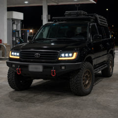 1998-2003 Toyota Land Cruiser 100 LED Triple Projector Headlights Assembly — gas station look — H-LC100-98