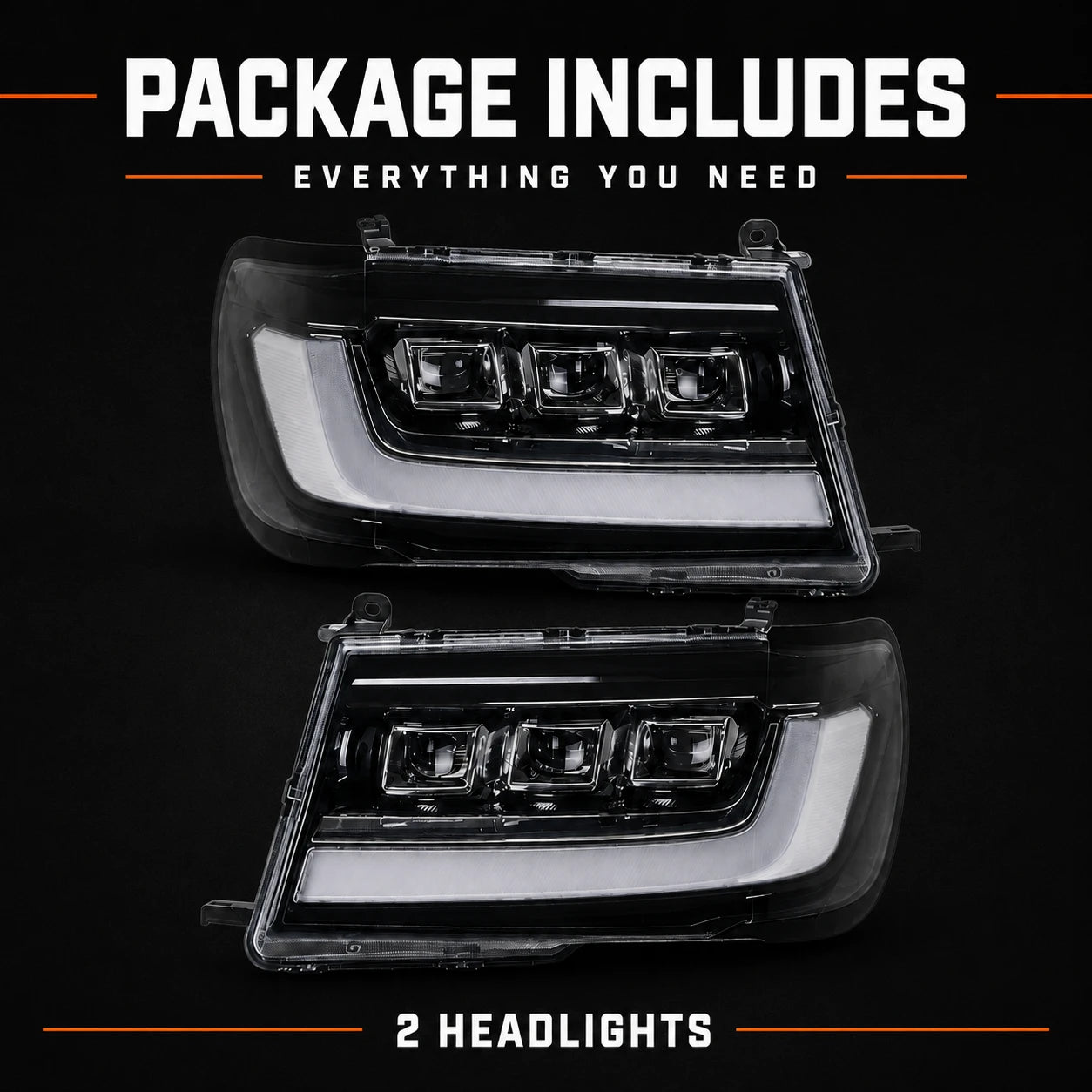 1998-2003 Toyota Land Cruiser 100 LED Triple Projector Headlights Assembly — package includes — H-LC100-98