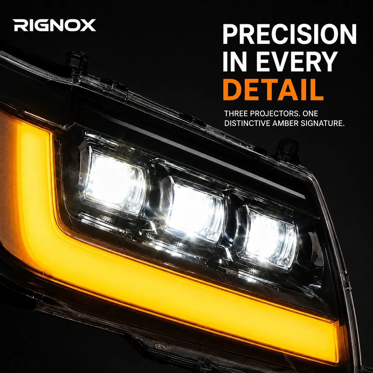 1998-2003 Toyota Land Cruiser 100 LED Triple Projector Headlights Assembly — projector close-up details — H-LC100-98