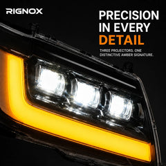 1998-2003 Toyota Land Cruiser 100 LED Triple Projector Headlights Assembly — projector close-up details — H-LC100-98