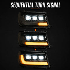 1998-2003 Toyota Land Cruiser 100 LED Triple Projector Headlights Assembly — sequential turn signal — H-LC100-98