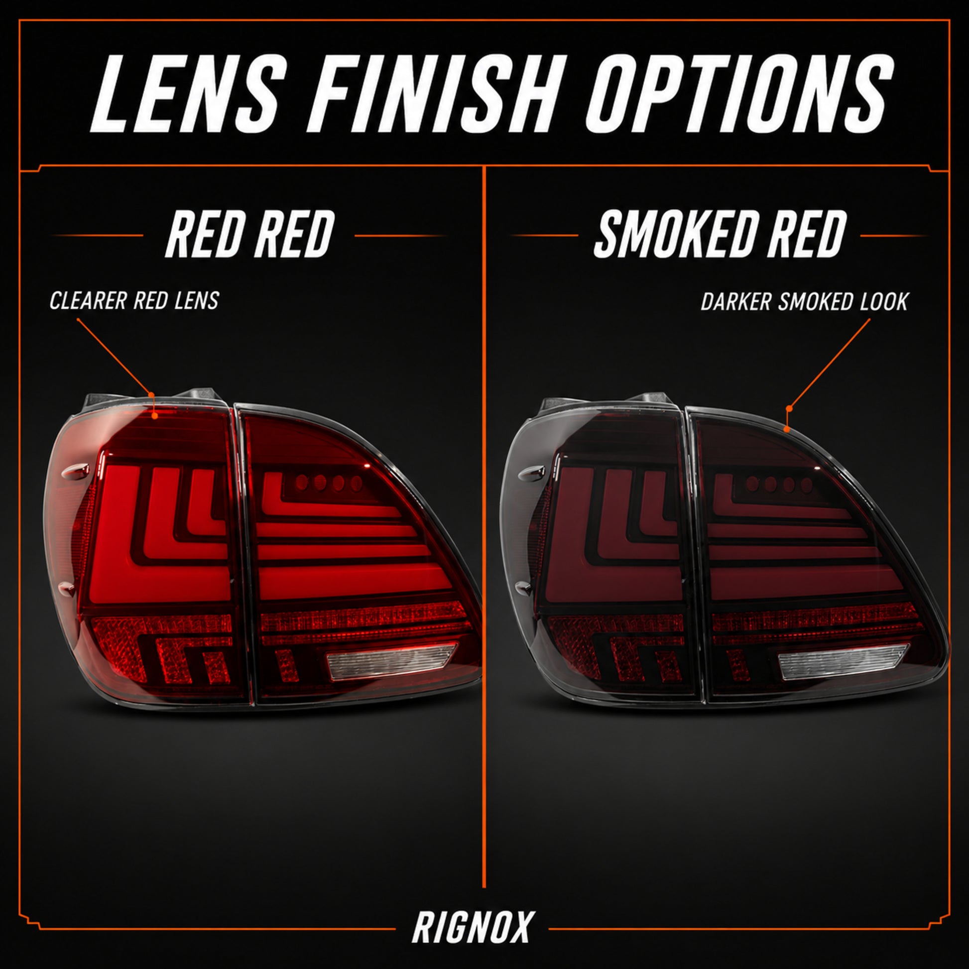 1998-2003 Lexus RX300 Sequential LED Tail Lights — red redvs smoked red difference - T-RX98-RR
