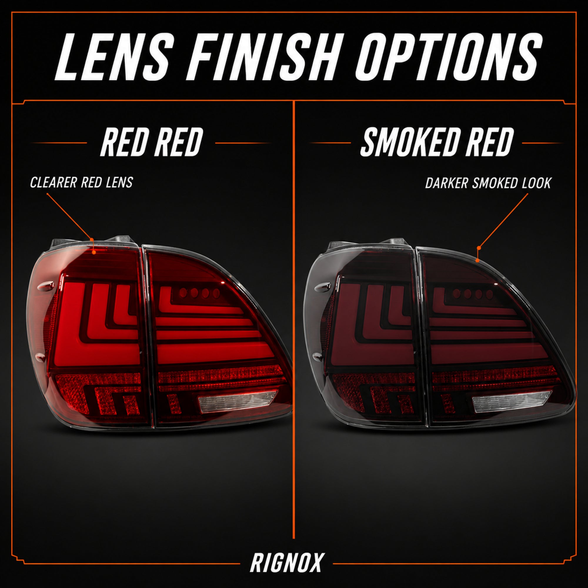 1998-2003 Lexus RX300 Sequential LED Tail Lights — red redvs smoked red difference - T-RX98-RR
