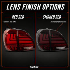 1998-2003 Lexus RX300 Sequential LED Tail Lights — red redvs smoked red difference - T-RX98-RR