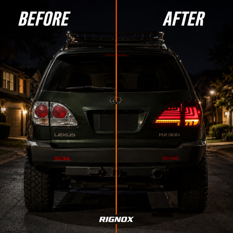 1998-2003 Lexus RX300 Sequential LED Tail Lights — smoked before after - T-RX98-RR