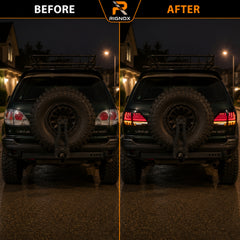 1998-2003 Lexus RX300 Sequential LED Tail Lights — smoked before after house night - T-RX98-SR