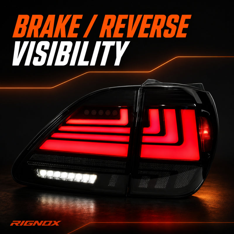1998-2003 Lexus RX300 Sequential LED Tail Lights — smoked brake reverse visibility - T-RX98-SR