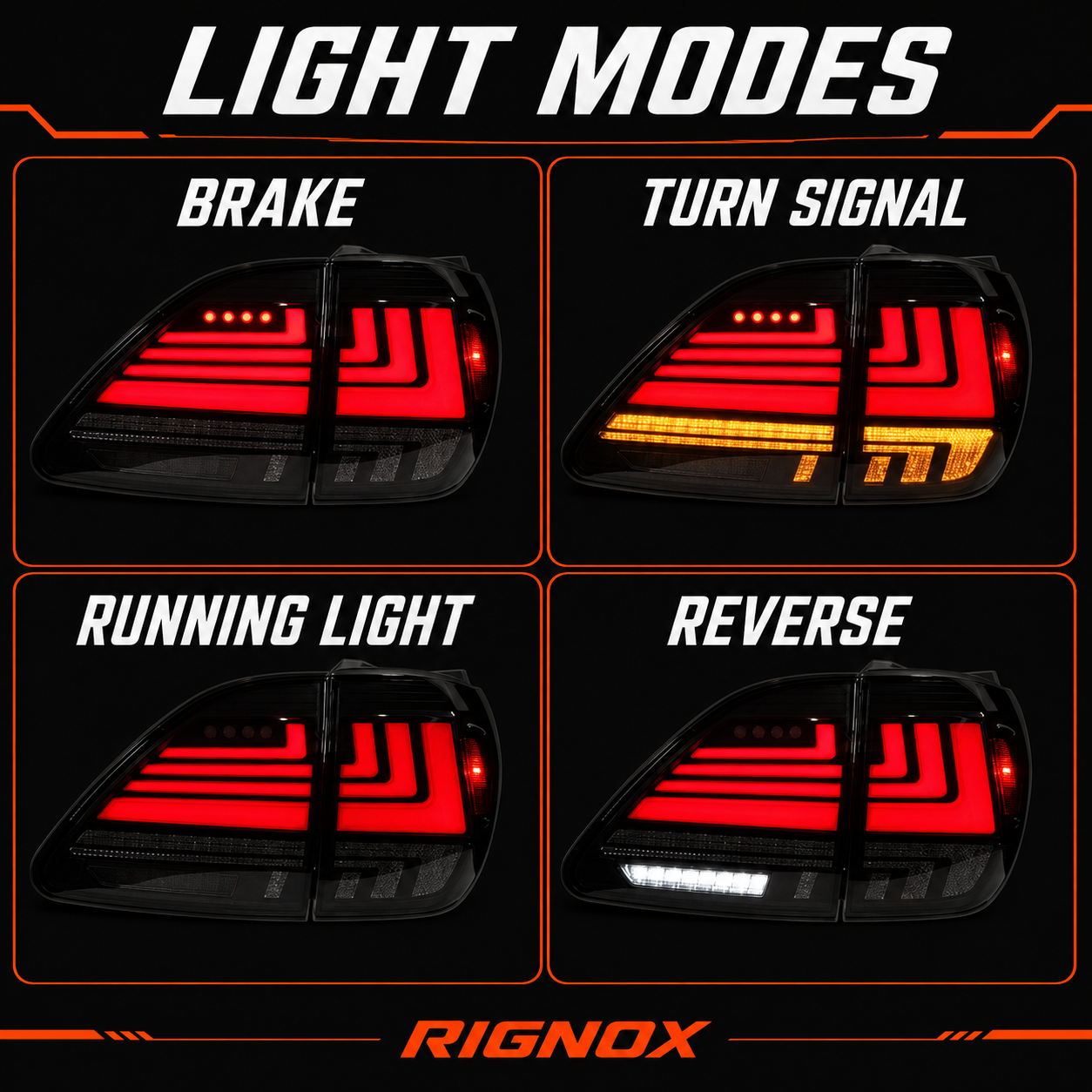 1998-2003 Lexus RX300 Sequential LED Tail Lights — smoked light modes function - T-RX98-RR