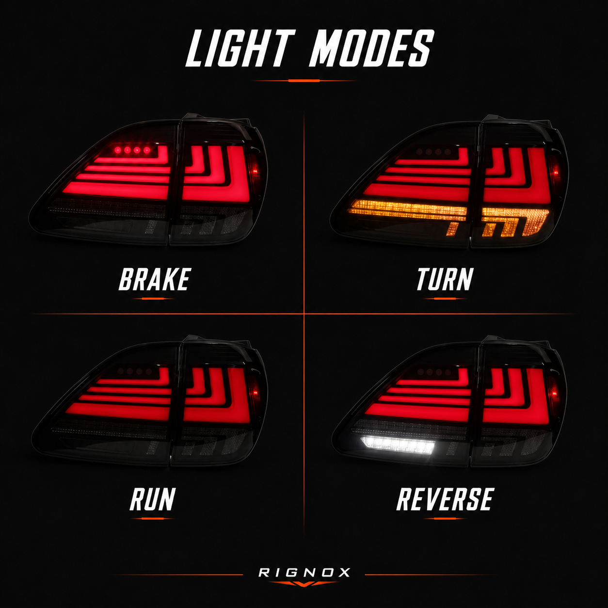 1998-2003 Lexus RX300 Sequential LED Tail Lights — smoked light modes minimal - T-RX98-SR