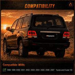 1998-2007 Toyota Land Cruiser 100 Sequential LED Tail Lights Assembly — compatibility details — T-LC100-98-RW