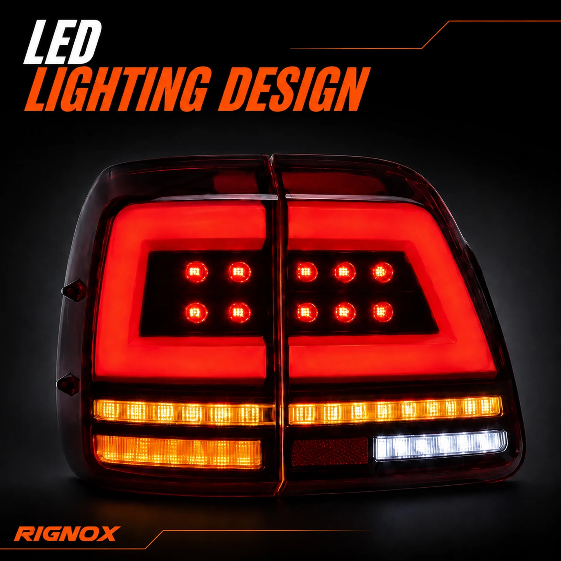 1998-2007 Toyota Land Cruiser 100 Sequential LED Tail Lights Assembly — lighting design image — T-LC100-98-RW