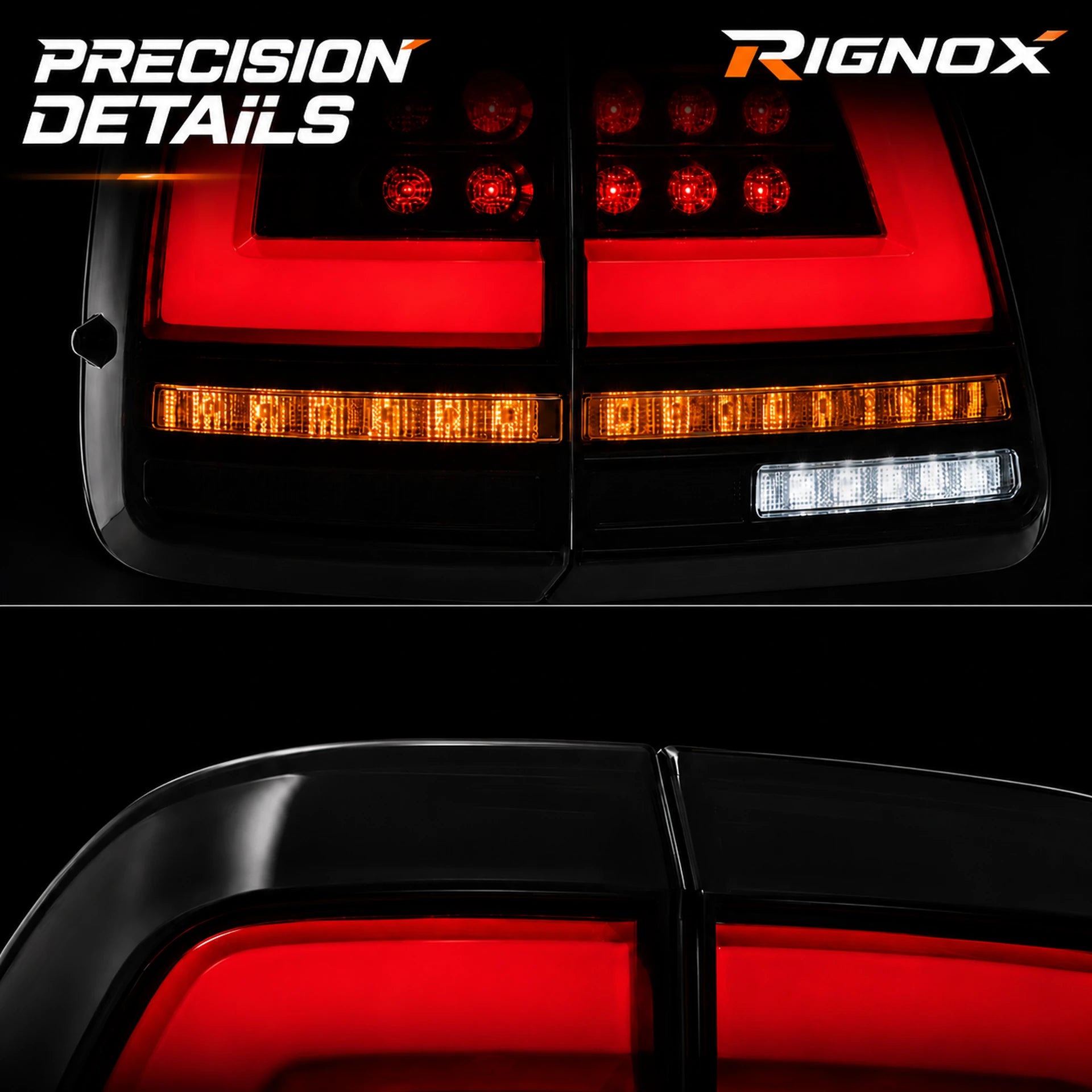 1998-2007 Toyota Land Cruiser 100 Sequential LED Tail Lights Assembly — details close-up — T-LC100-98-SW