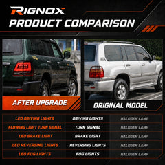 1998-2007 Toyota Land Cruiser 100 Sequential LED Tail Lights Assembly — product comparison — T-LC100-98-RW