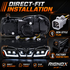1998-2007 Lexus LX470 LED Triple Projector Headlights — black housing ledprojector sequential turn signal direct fit