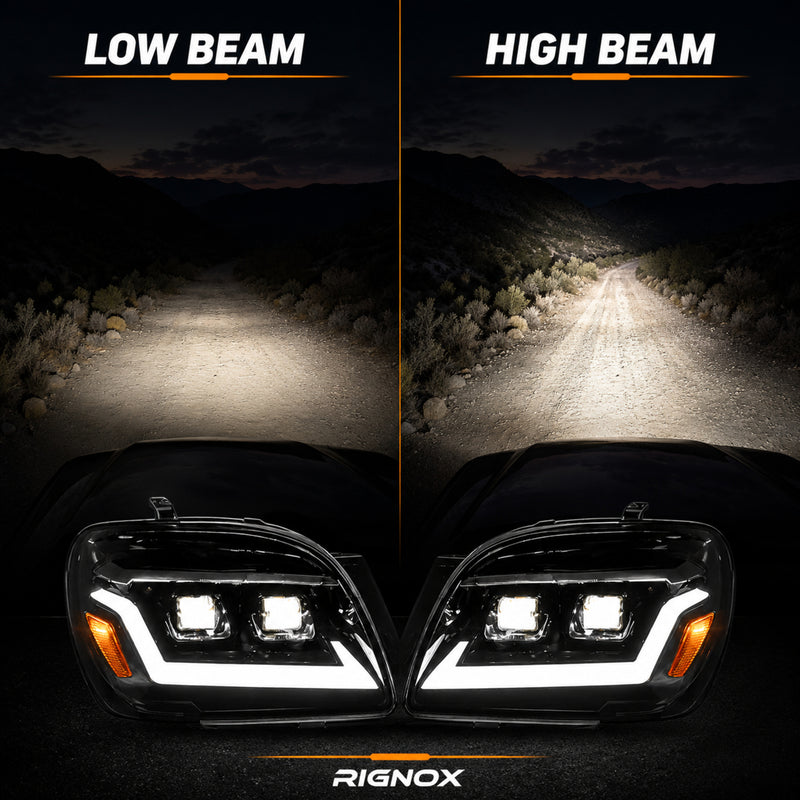 1998-2007 Lexus LX470 LED Triple Projector Headlights — black housing ledprojector sequential turn signal low high beam