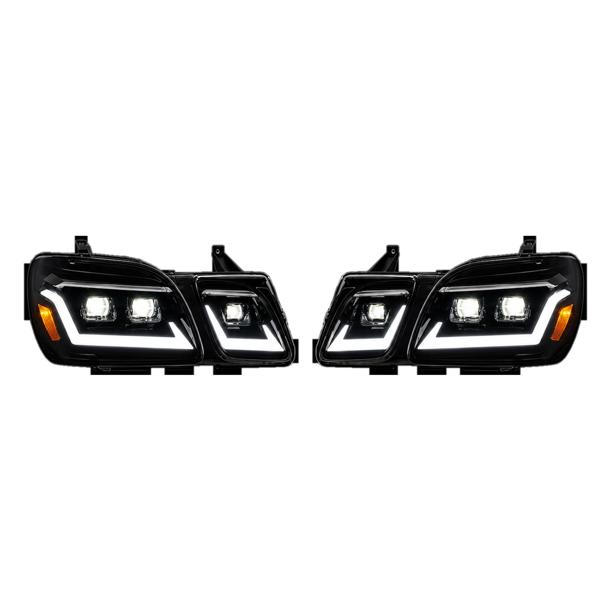1998-2007 Lexus LX470 LED Triple Projector Headlights — black housing white background