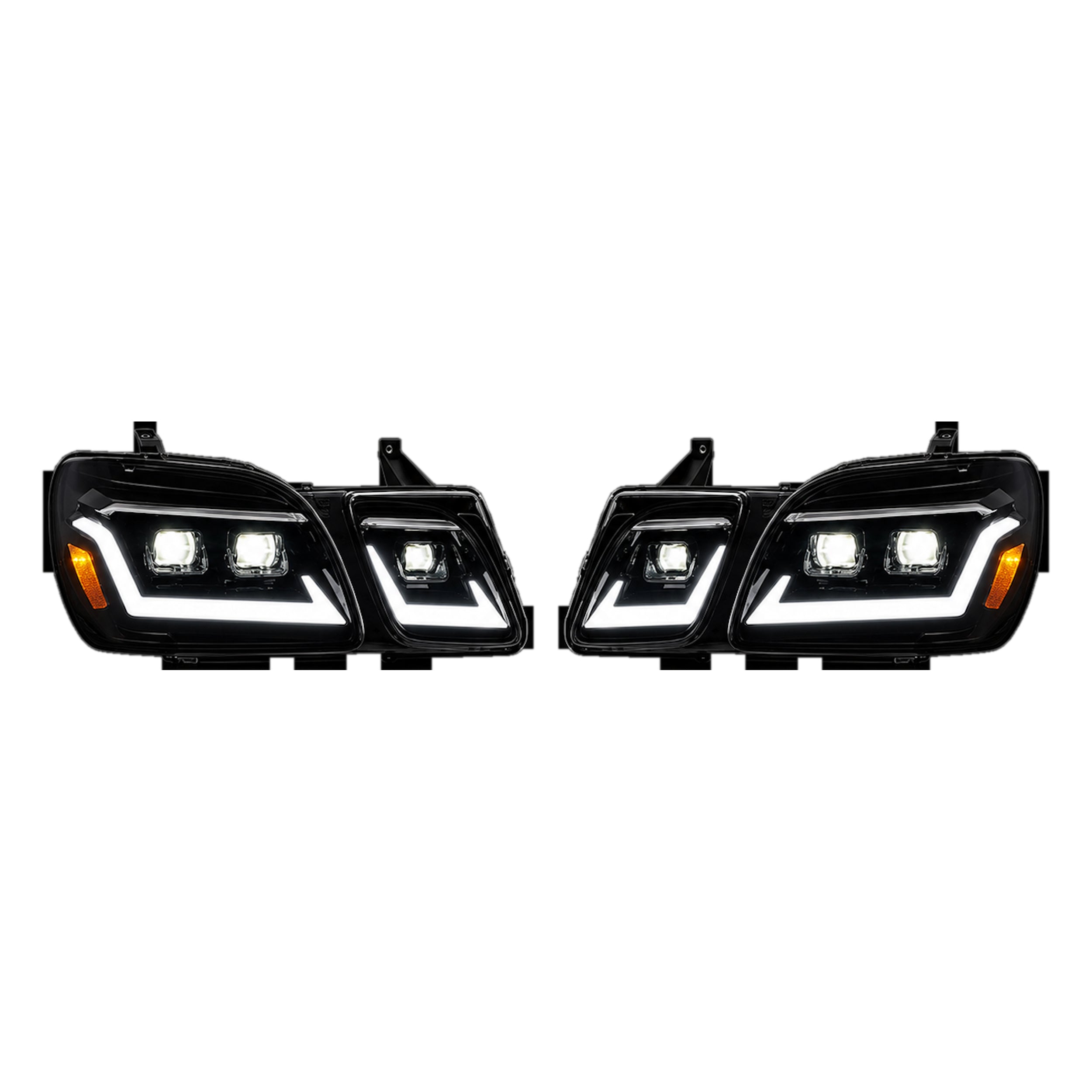 1998-2007 Lexus LX470 LED Triple Projector Headlights — black housing white background
