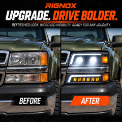 1999-2002 Chevrolet Silverado & 2000-2006 Tahoe / Suburban LED Dual Projector Headlights — before and after — H-SIL99