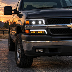1999-2002 Chevrolet Silverado & 2000-2006 Tahoe / Suburban LED Dual Projector Headlights — sunset close-up — H-SIL99