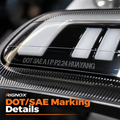 1999-2002 Chevrolet Silverado & 2000-2006 Tahoe / Suburban LED Dual Projector Headlights — DOT SAE marking detail — H-SIL99
