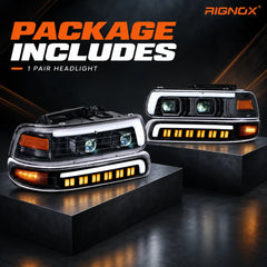 1999-2002 Chevrolet Silverado & 2000-2006 Tahoe / Suburban LED Dual Projector Headlights — package includes — H-SIL99