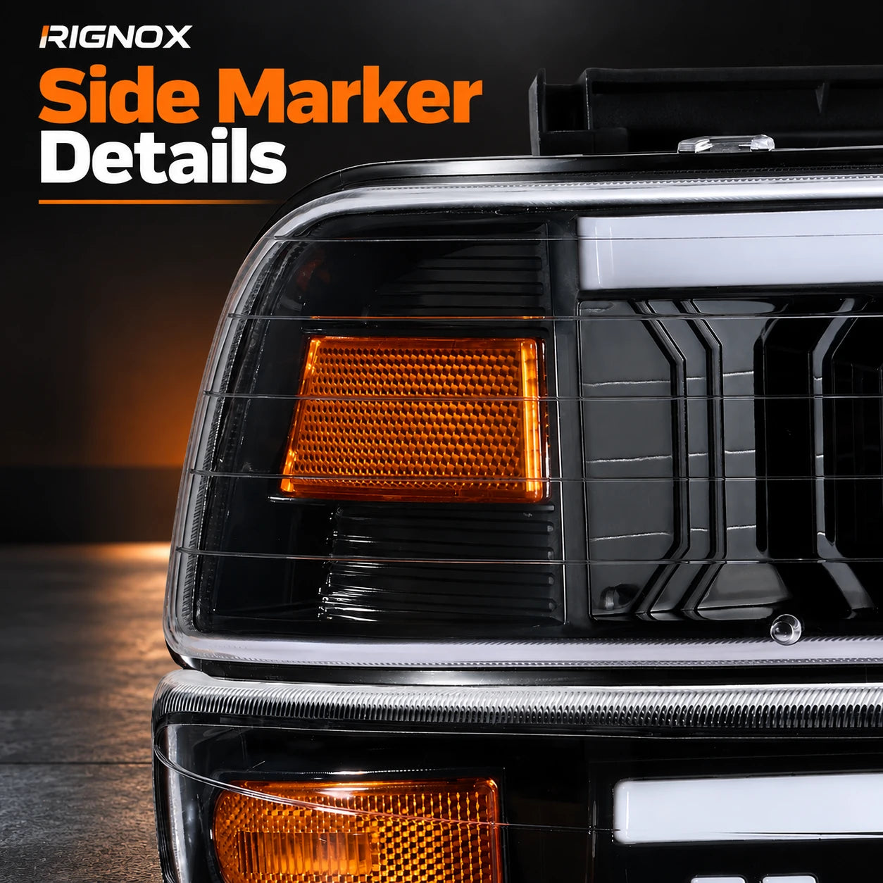 1999-2002 Chevrolet Silverado & 2000-2006 Tahoe / Suburban LED Dual Projector Headlights — side marker details — H-SIL99