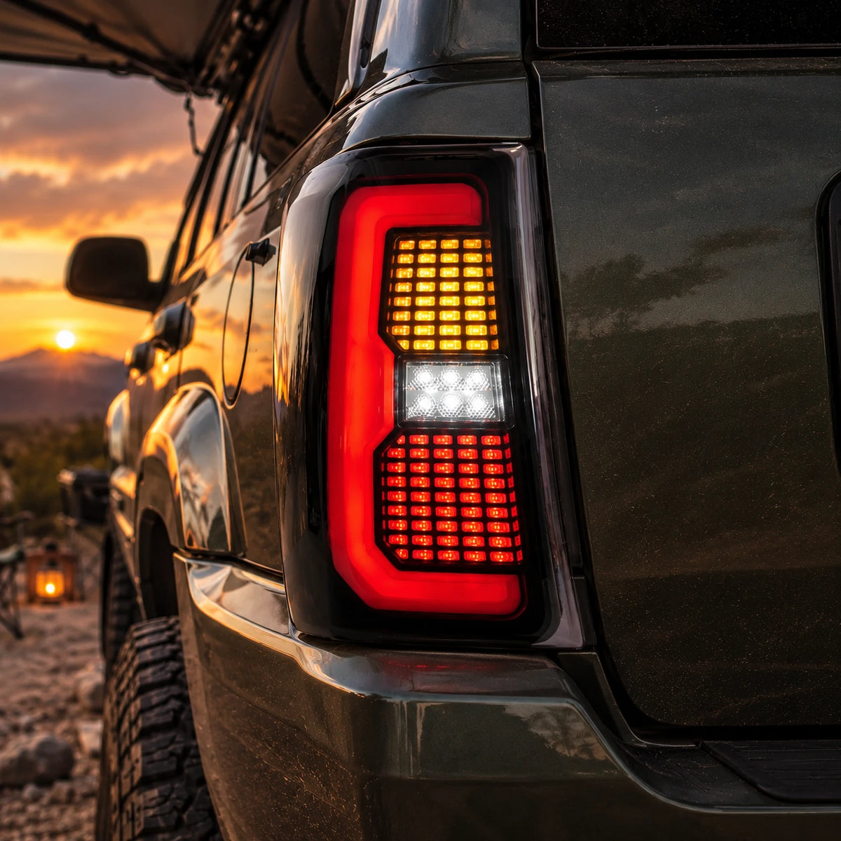 1999-2004 Jeep Grand Cherokee Sequential LED Tail Lights — camping at dusk — T-JP99