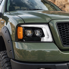 2004-2008 Ford F-150 & 2006-2008 Lincoln Mark LT LED Dual Projector Headlights — clear lens close-up installed view — H-F150-04