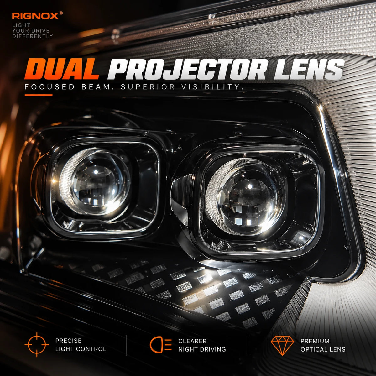2004-2008 Ford F-150 & 2006-2008 Lincoln Mark LT LED Dual Projector Headlights — projector close-up — H-F150-04