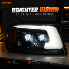 2004-2008 Ford F-150 & 2006-2008 Lincoln Mark LT LED Dual Projector Headlights — nighttime visibility display — H-F150-04