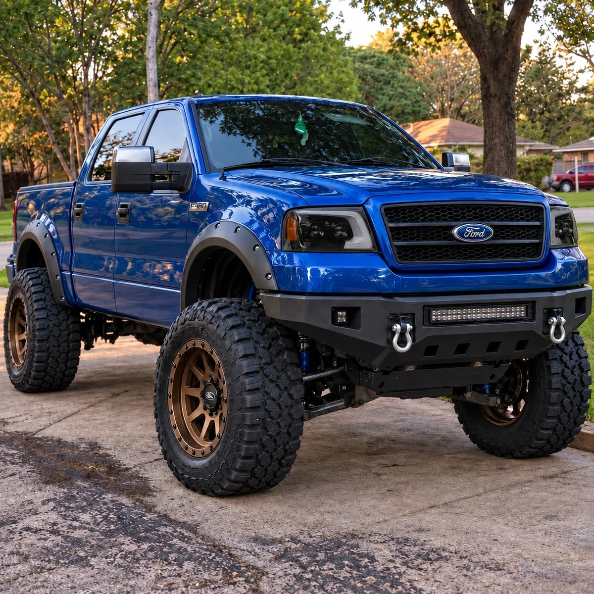 2004-2008 Ford F-150 & 2006-2008 Lincoln Mark LT LED Dual Projector Headlights — blue truck outdoor installed view — H-F150-04