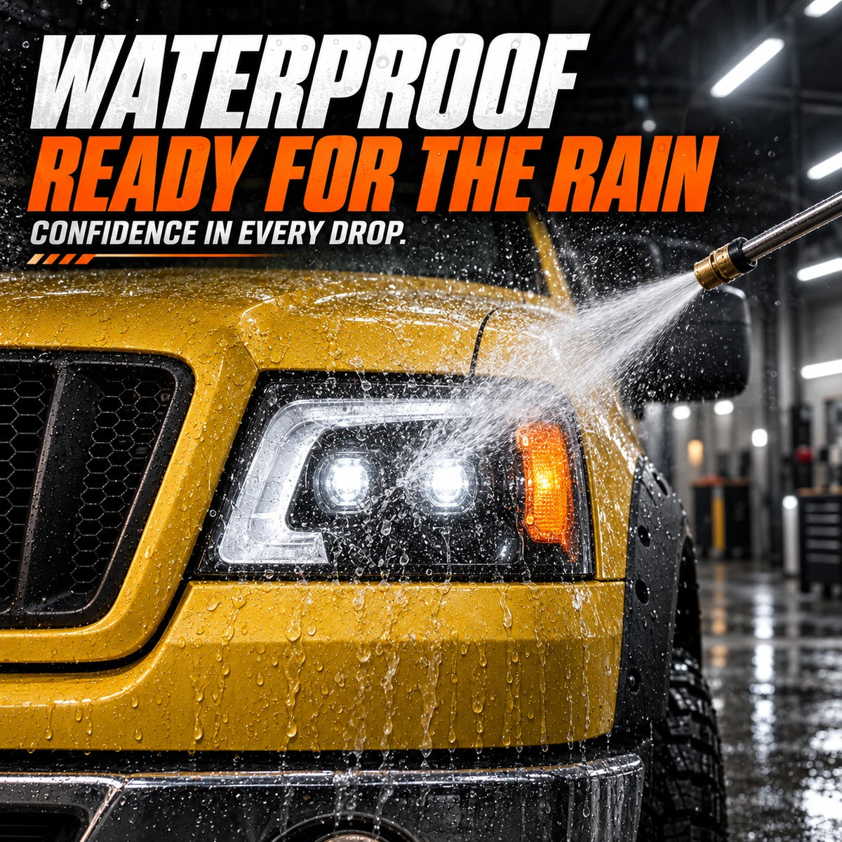 2004-2008 Ford F-150 & 2006-2008 Lincoln Mark LT LED Dual Projector Headlights — waterproof rain test — H-F150-04